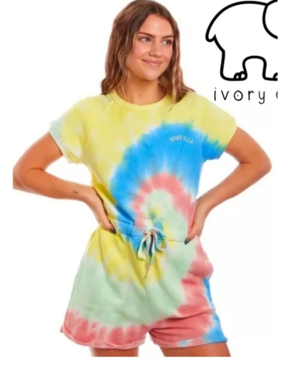 Ivory Ella Tye Dye Stretchy One Piece Shorts Romper Jumper Outfit sz XL